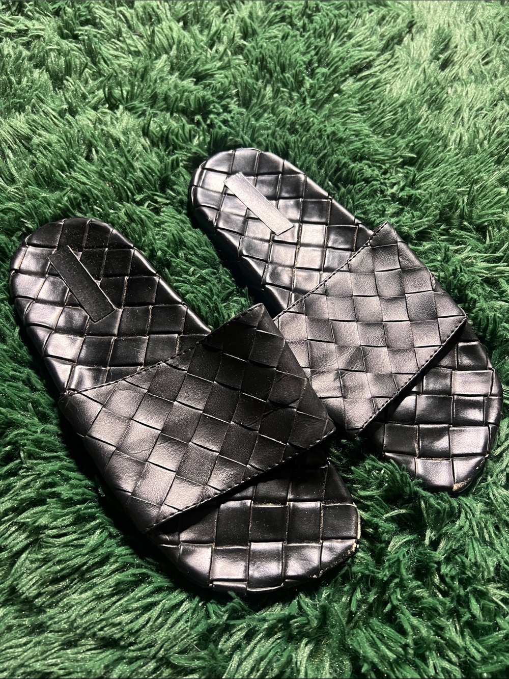 Fashion Nova Black Woven Slide Sandals